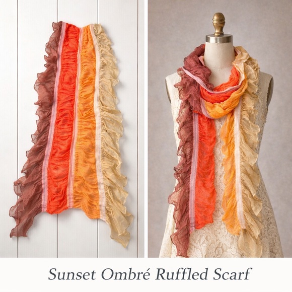 Steals & Squeals Accessories - Sunset Ombré Ruffled Scarf – Sheer Boho Wrap